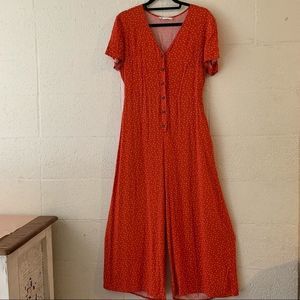 All in Favor red polka dot jumpsuit